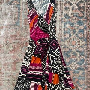 Vintage Purple Rain Asymmetrical Dress in Black, Orange, and Purple